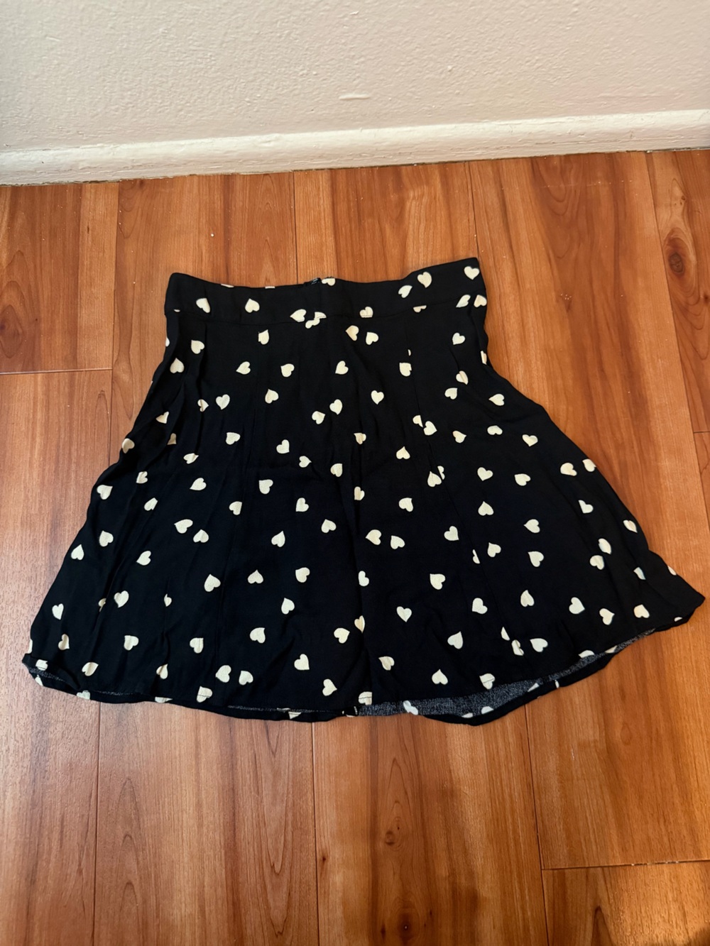 Reformation Black Skater Skirt with Cream Heart Print